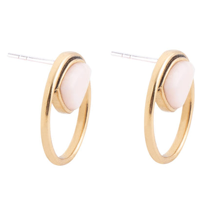 Circle Pink Opal and Golden Bronze Post Earrings - Barse Jewelry