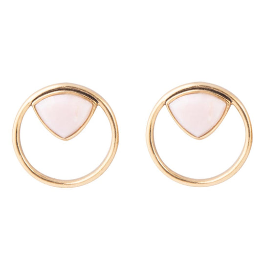 Circle Pink Opal and Golden Bronze Post Stud Earrings