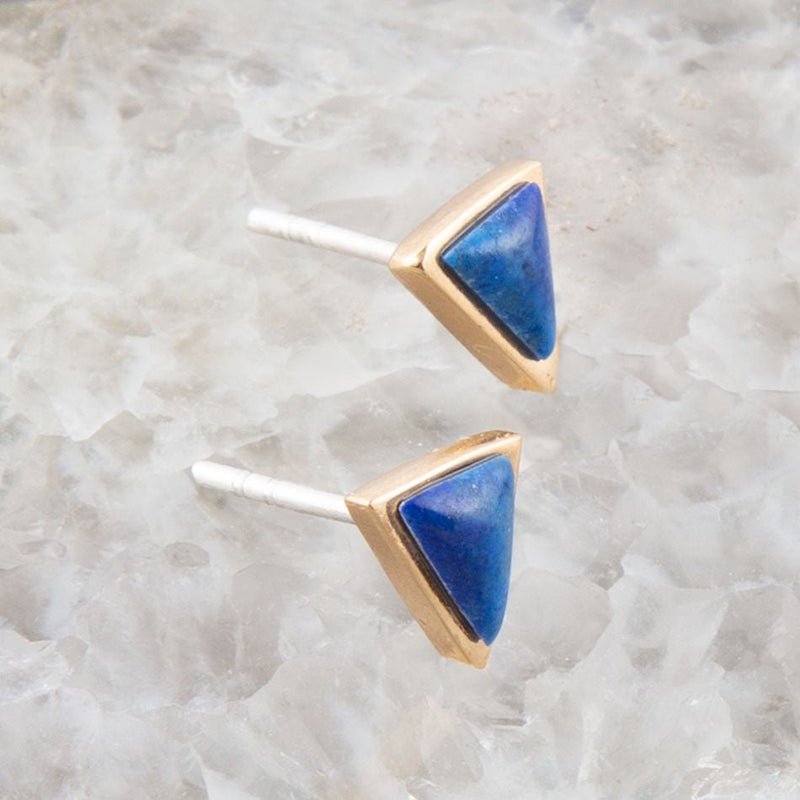 Dainty Lapis Triangle Stud - Barse Jewelry