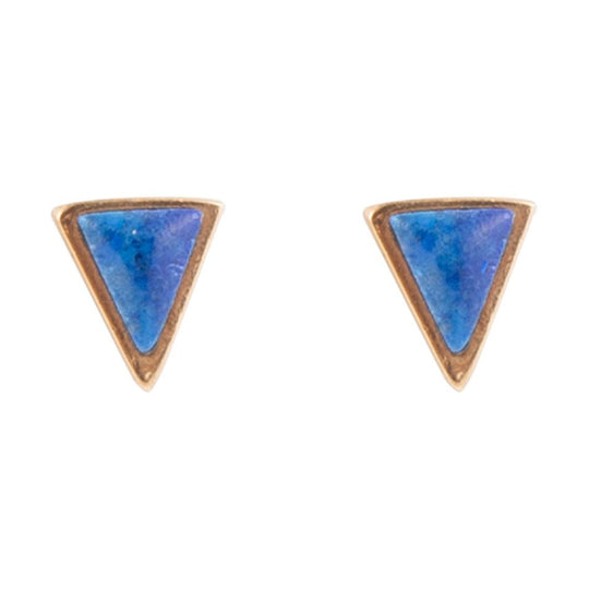 Dainty Blue Lapis Golden Triangle Stud