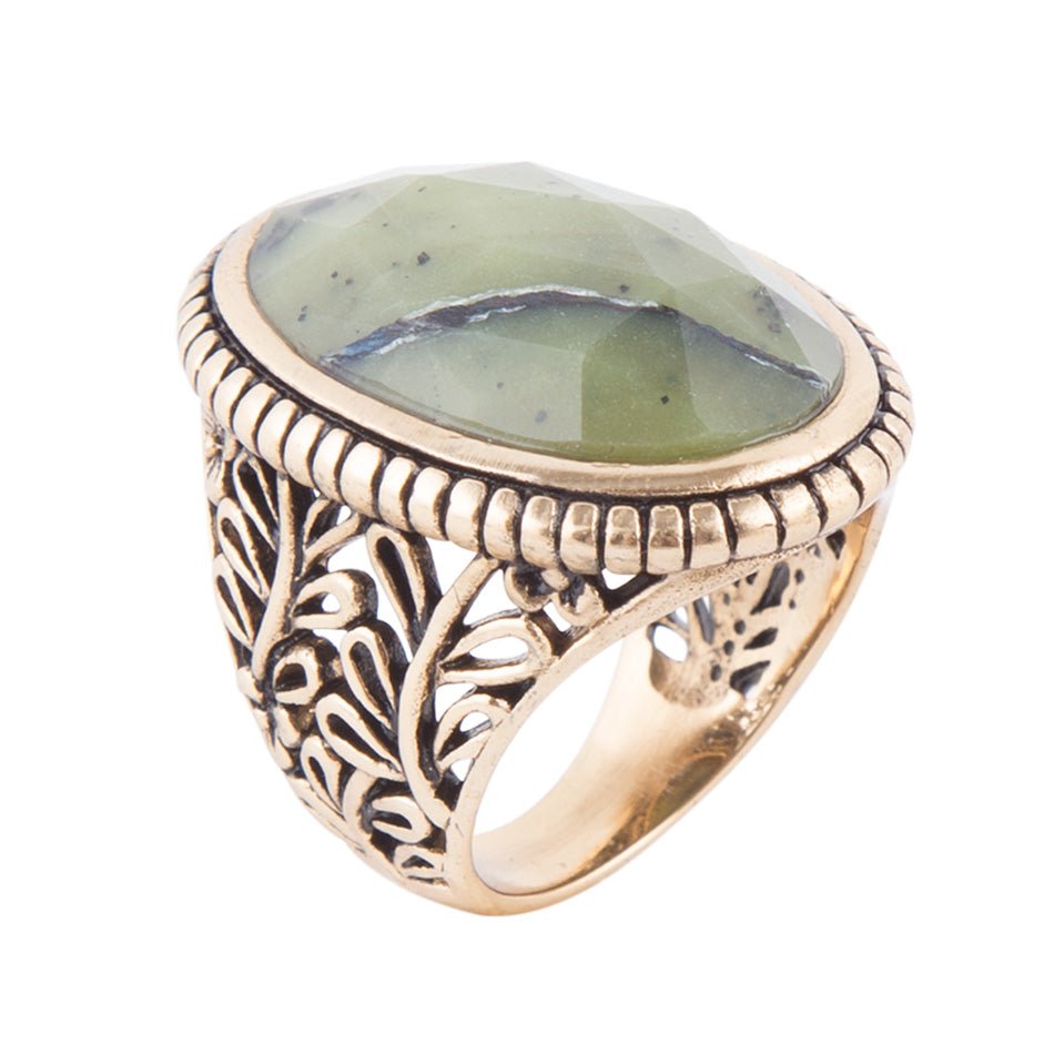 Dark Canadian Jade Faceted Ring - Barse Jewelry