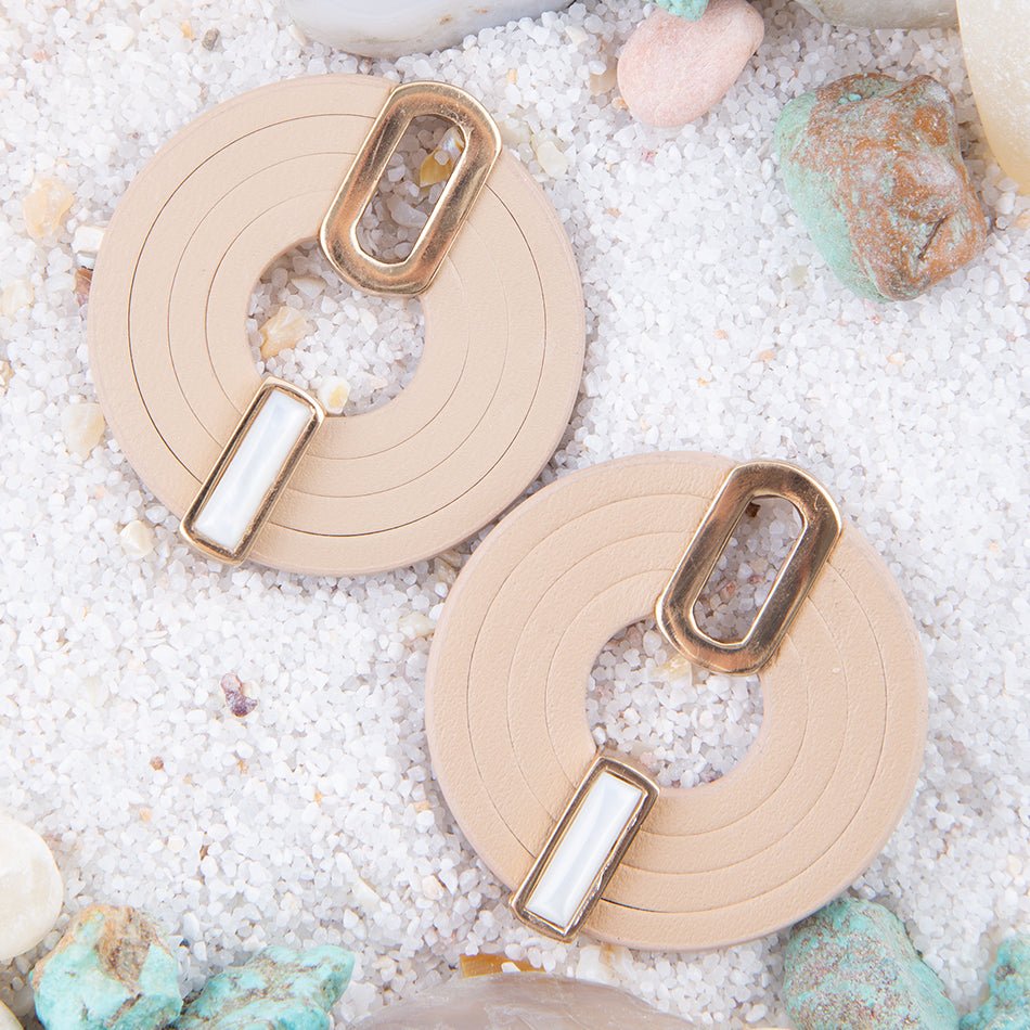 Discus Mother of Pearl Leather Earrings - Barse Jewelry