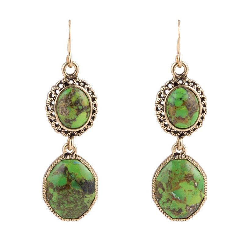 Double Drop Lime Turquoise Earrings - Barse Jewelry