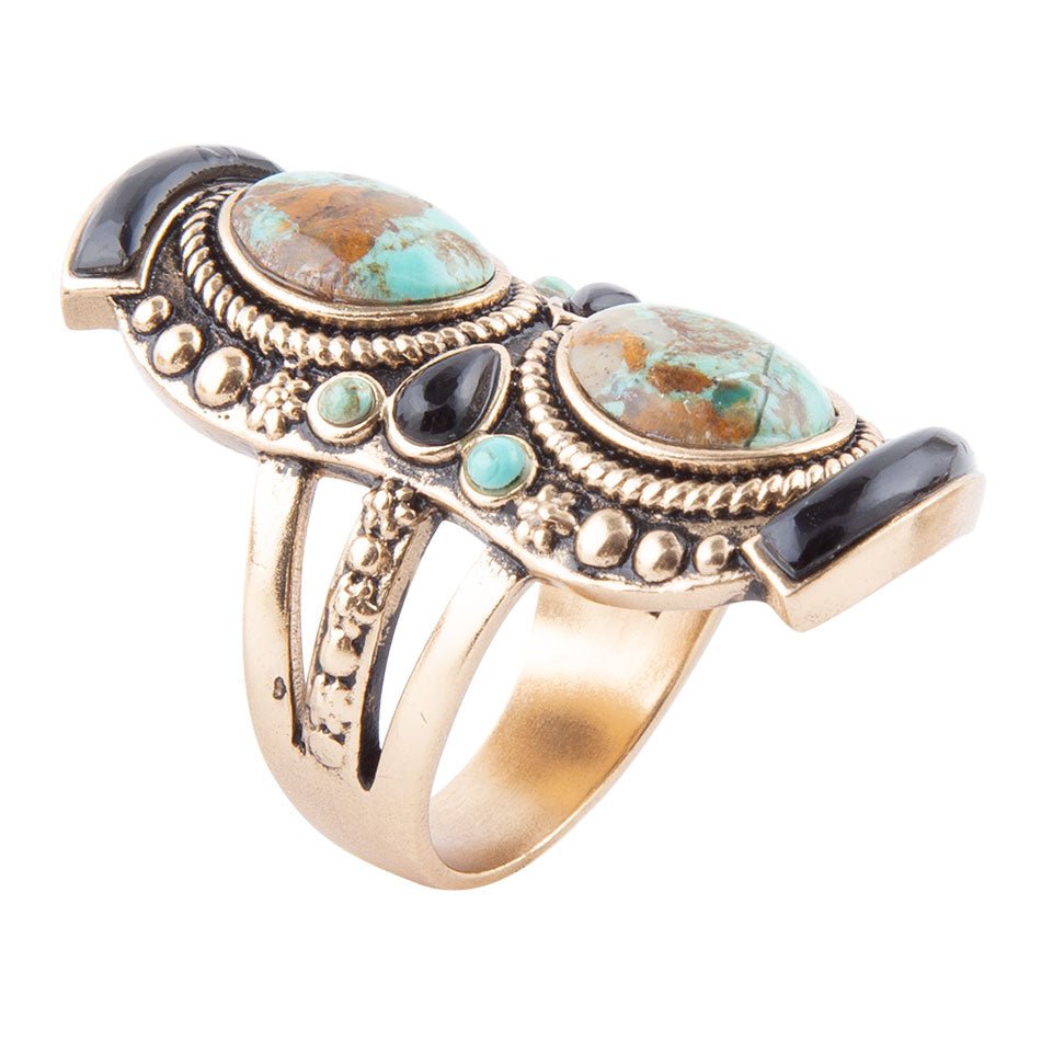 Double Up Turquoise and Onyx Ring - Barse Jewelry