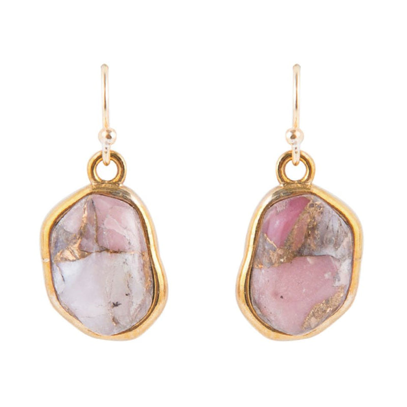 Edgy Lines Pink Opal Earrings- Bronze - Barse Jewelry