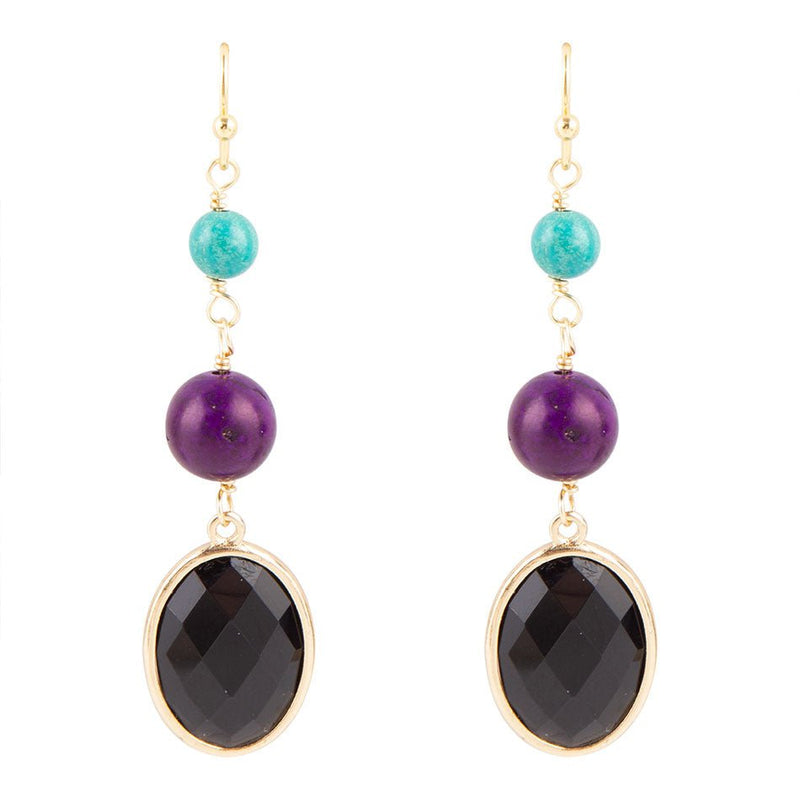 Eighties Journey Black Agate Drop Earrings - Barse Jewelry