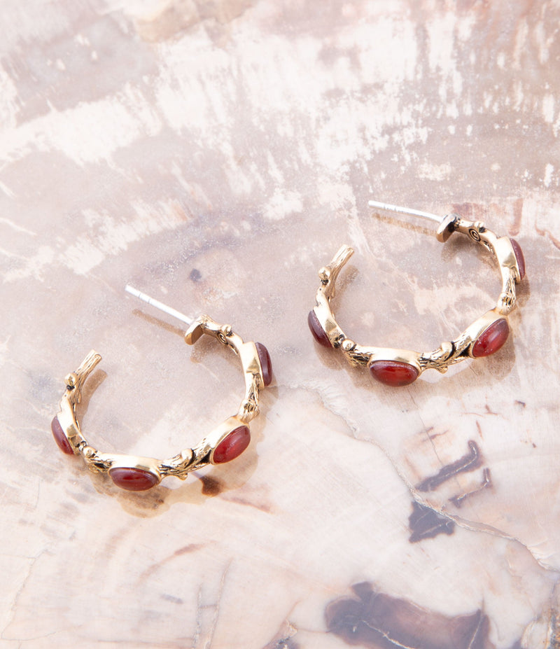 Enchanted Leaves Carnelian Hoop Earrings - Barse Jewelry