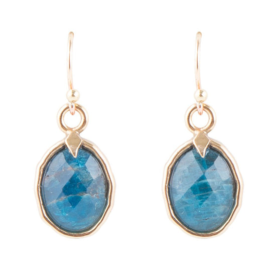 Faceted Blue Apatite Golden Drop Earrings