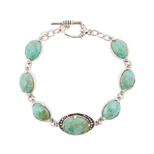 Faceted Blue Turquoise and Sterling Silver Link Bracelet