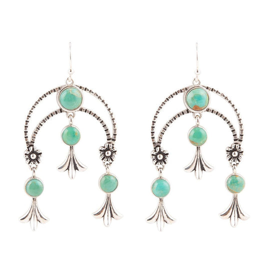Floral Chandelier Blue Turquoise and Sterling Silver Earrings