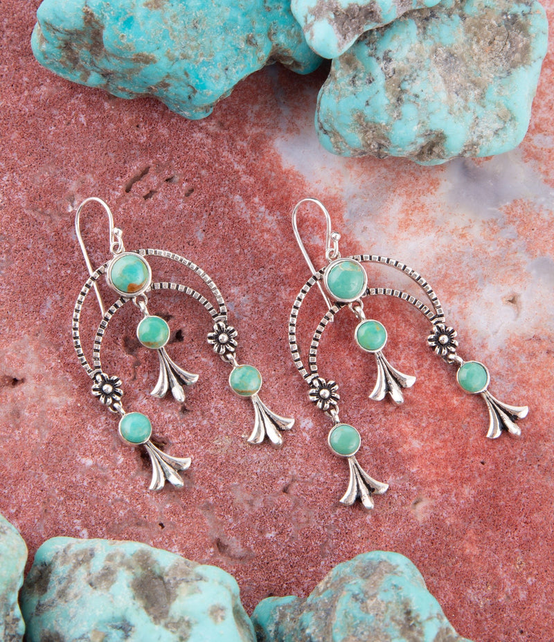 Floral Chandelier Turquoise and Sterling Silver Earrings - Barse Jewelry
