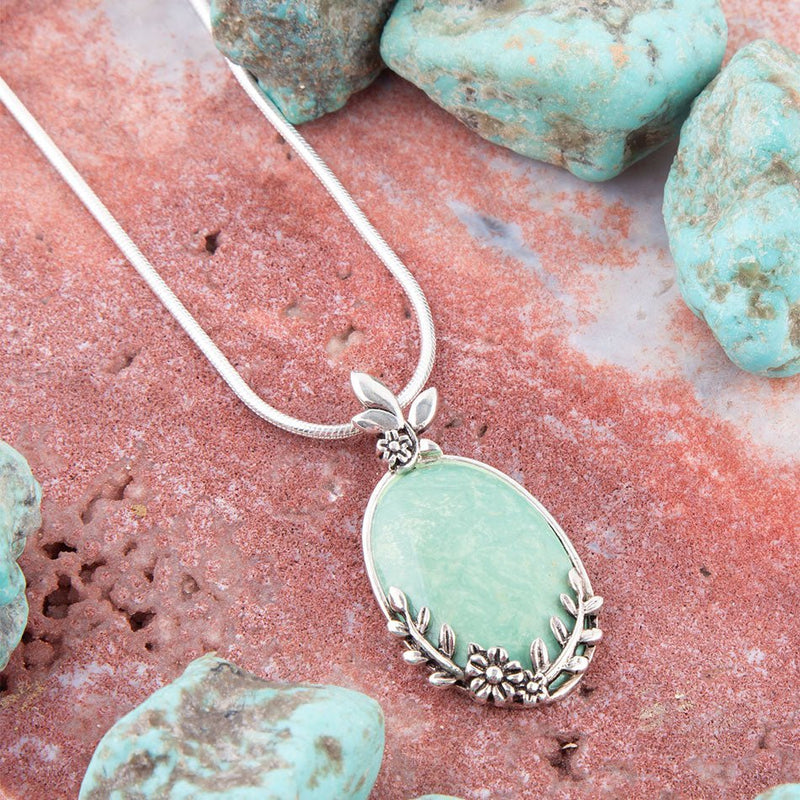 Floral Green Turquoise and Sterling Silver Pendant Necklace - Barse Jewelry