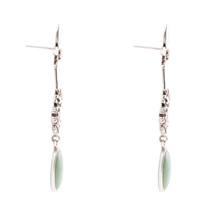 Floral Linear Drop Green Turquoise and Sterling Silver Earrings - Barse Jewelry
