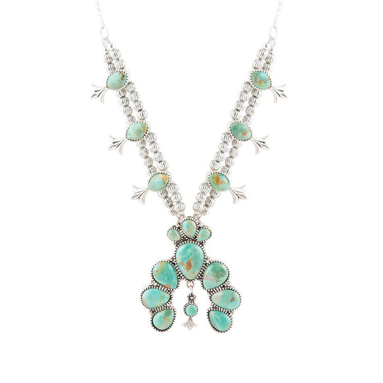 Squash Blossom Statement Blue Turquoise and Sterling Silver Necklace