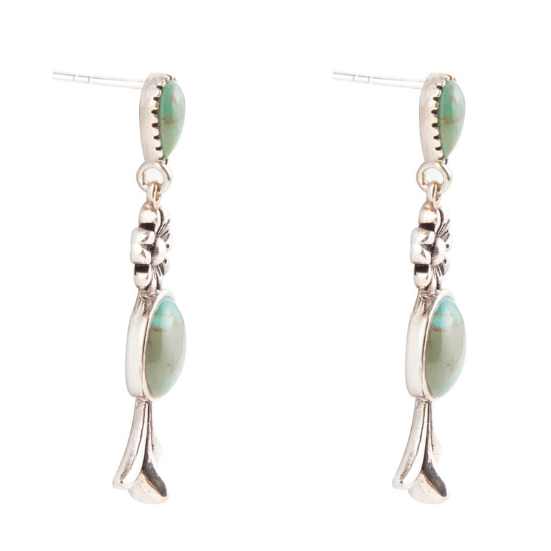 Floral Turquoise and Sterling Silver Drop Earrings - Barse Jewelry
