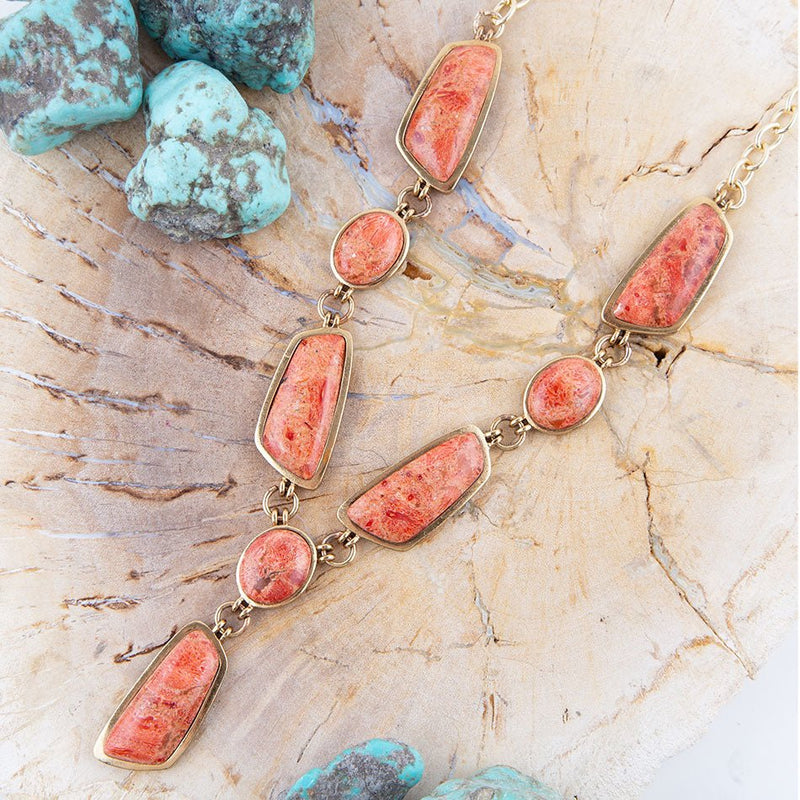 Genuine Orange Sponge Coral Abstract Statement Necklace - Barse Jewelry