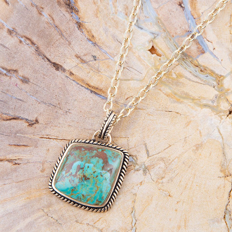 Genuine Turquoise and Bronze Roped Pendant Necklace - Barse Jewelry