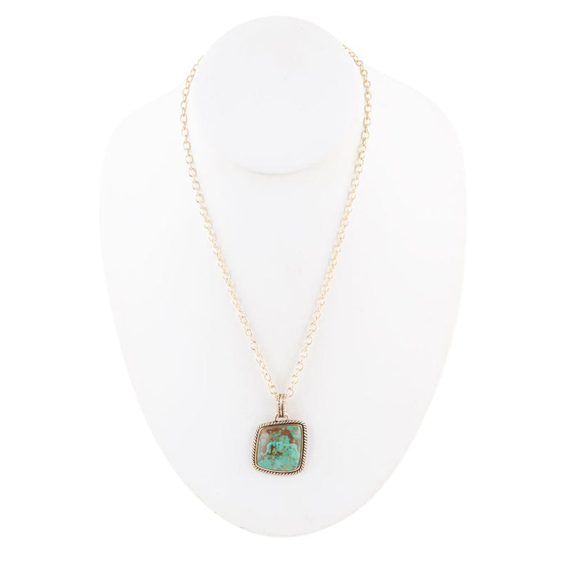 Genuine Turquoise and Bronze Roped Pendant Necklace - Barse Jewelry