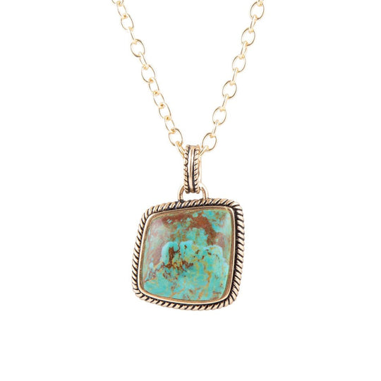 Genuine Turquoise and Bronze Roped Pendant Necklace