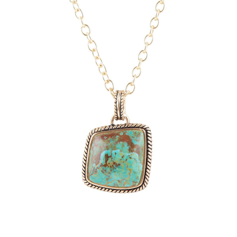 Genuine Turquoise and Bronze Roped Pendant Necklace - Barse Jewelry