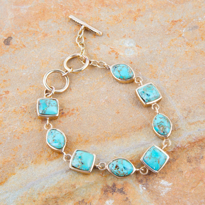 Genuine Turquoise Hammered Link Bracelet - Barse Jewelry