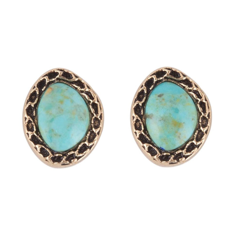 Genuine Turquoise Stud Bronze Earrings - Barse Jewelry