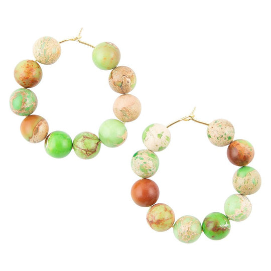 Green Jasper Stone Slide Hoop Earrings
