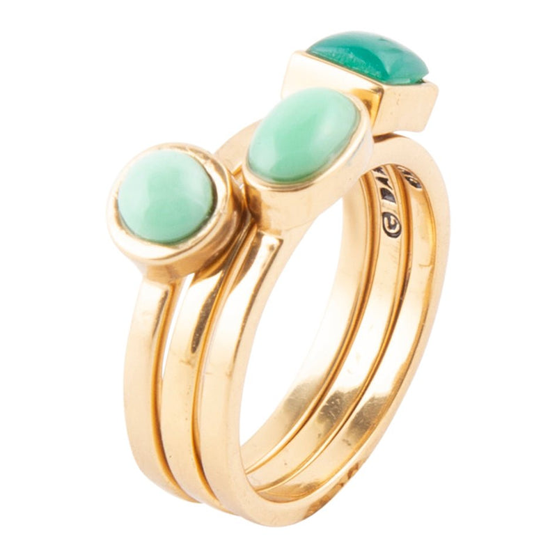 Green Onyx and Variscite Trio Stack Bronze Rings - Barse Jewelry