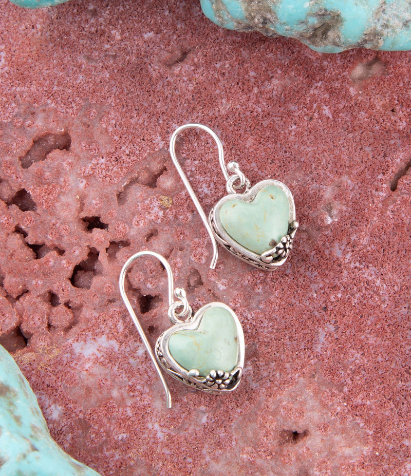Green Turquoise and Sterling Silver Heart Earrings - Barse Jewelry