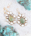 Green Turquoise and White Mother of Pearl Golden Bronze Drop Earrings - Barse Jewelry