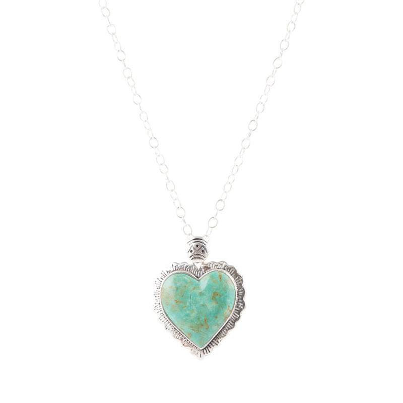 Green Turquoise Heart and Sterling Silver Necklace - Barse Jewelry