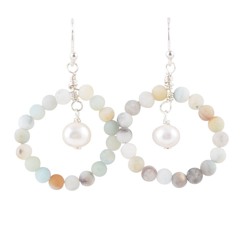 Halo Earring-Amazonite and Pearl - Barse Jewelry