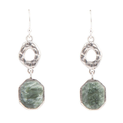 Hammered Green Seraphinite and Sterling Silver Drop Earrings - Barse Jewelry
