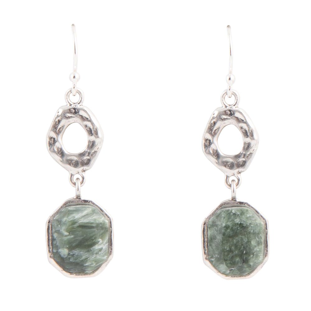 Hammered Green Seraphinite and Sterling Silver Drop Earrings - Barse Jewelry