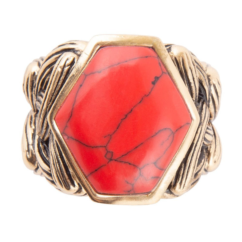 Hexagon Red Howlite Ring - Barse Jewelry