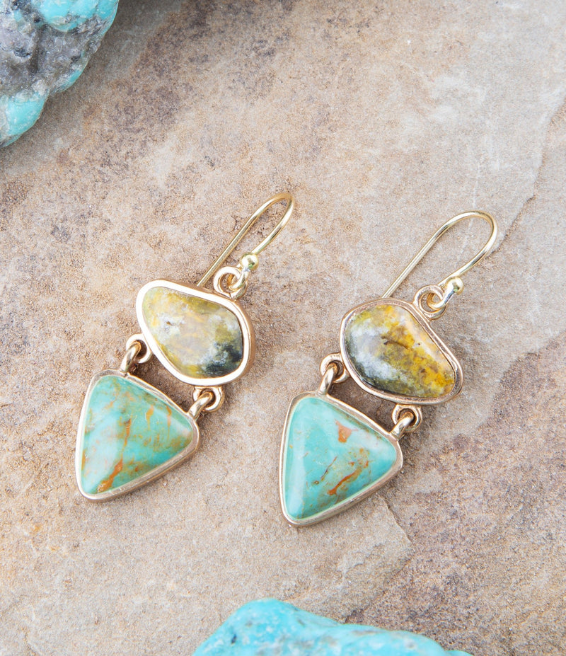 Hinged Bumblebee Jasper and Green Turquoise Earrings - Barse Jewelry