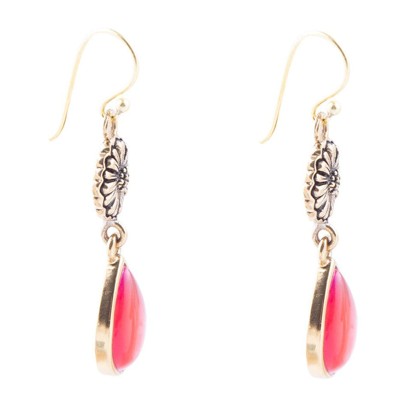Hot Pink Quartz Floral Drop Earrings - Barse Jewelry