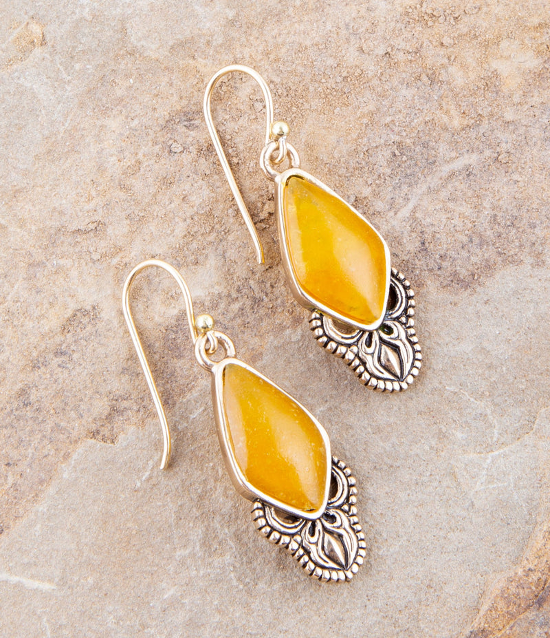 Ikkat Yellow Quartz Drop Earrings - Barse Jewelry