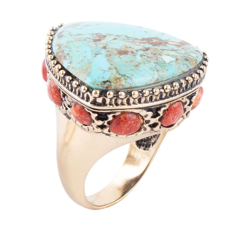 Imara Turquoise and Coral Chunky Ring - Barse Jewelry