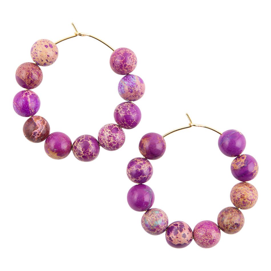 Impression Jasper Stone Slide Hoop Earrings - Barse Jewelry