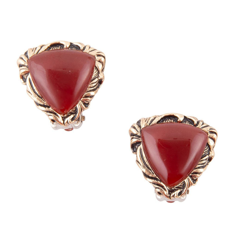Jacquard Carnelian Button Clip Earrings - Barse Jewelry