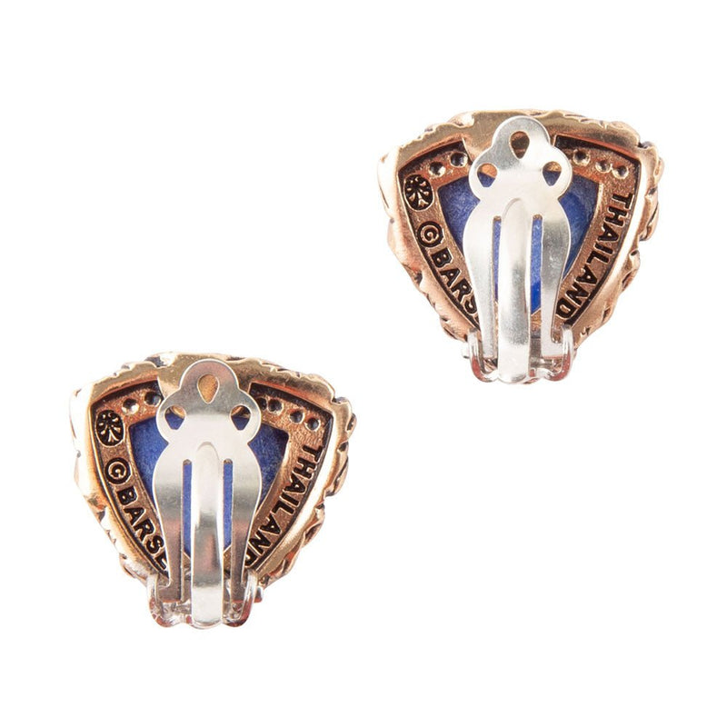 Jacquard Lapis Button Clip Earrings - Barse Jewelry