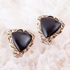 Jacquard Onyx Button Clip Earrings - Barse Jewelry