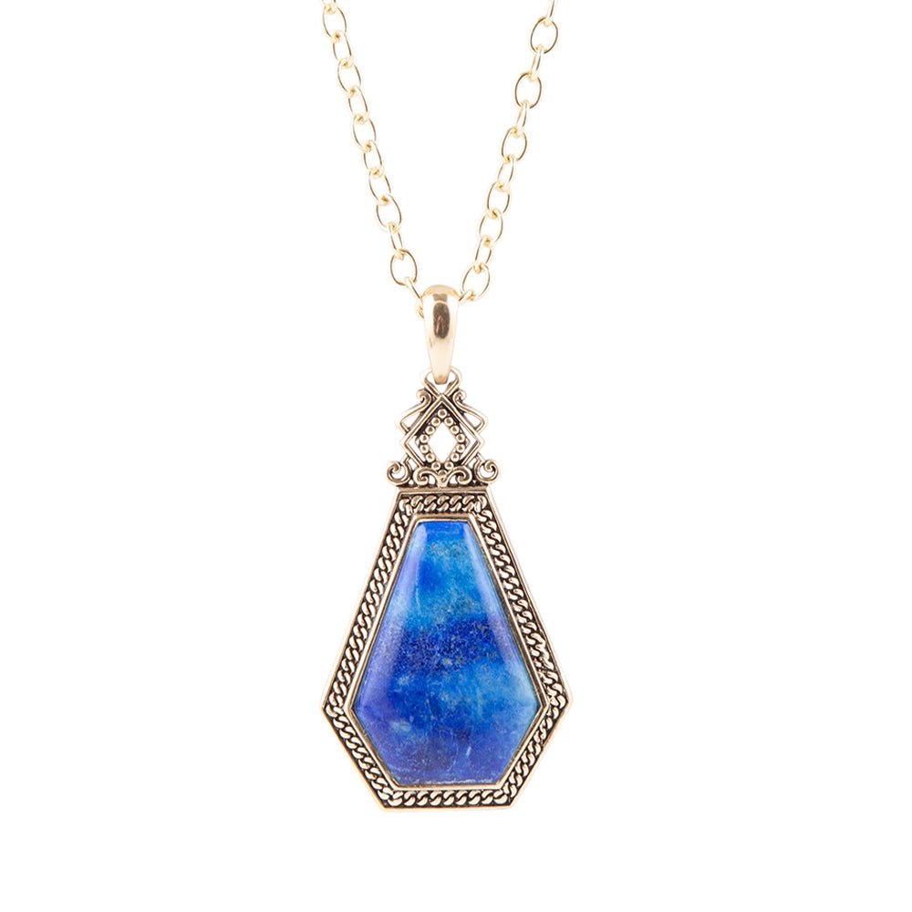 Lapis and Bronze Elongated Pendant Necklace - Barse Jewelry