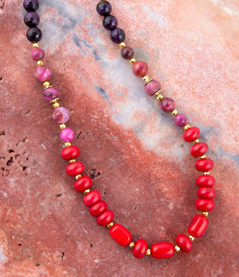 Le Rouge Red Magnesite Multi-Stone Long Necklace - Barse Jewelry