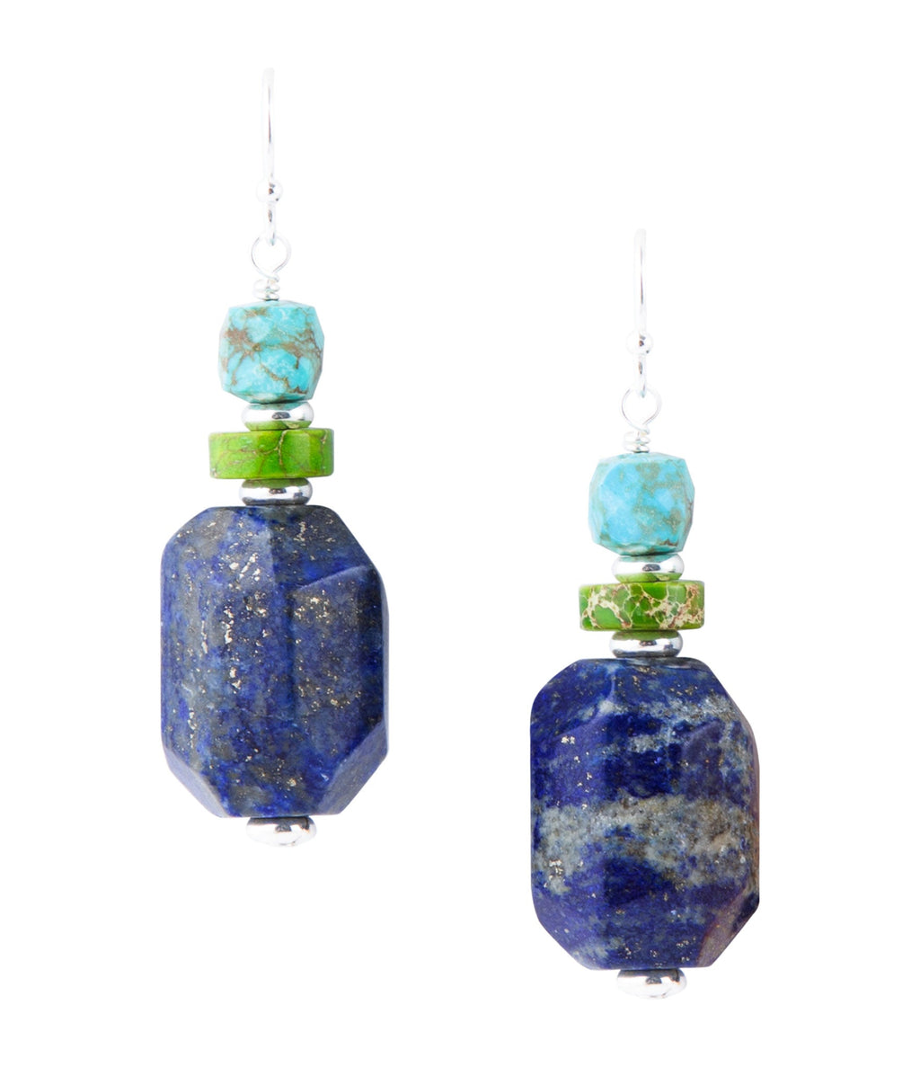 Lime Spritz Lapis and Turquoise Slab Earrings - Barse Jewelry