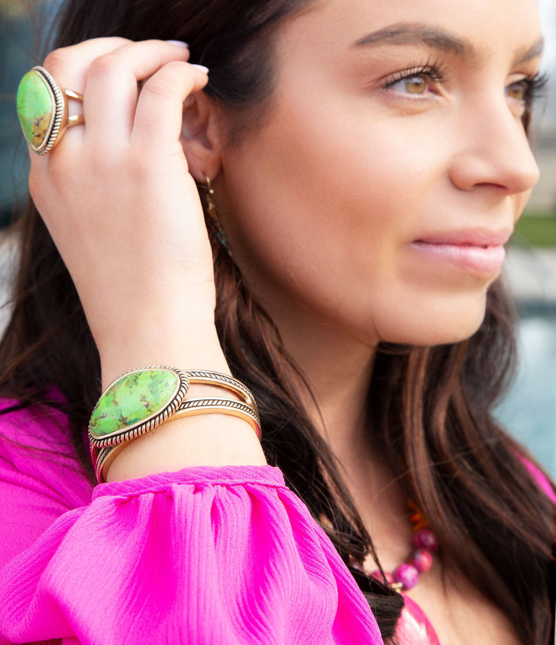 Lime Turquoise Boulder Cuff Bracelet - Barse Jewelry
