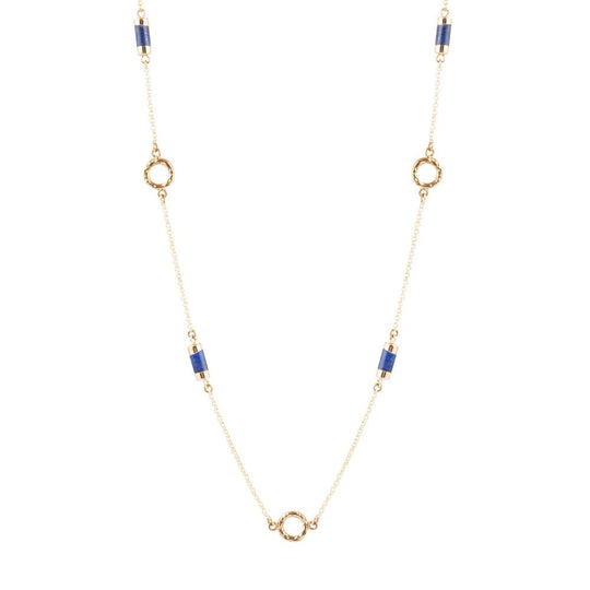 Long Delicate Lapis and Bronze Necklace