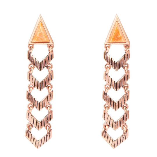 Long Totem Coral and Copper Earrings