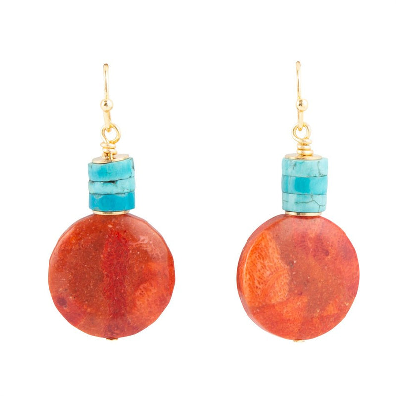 Longhorn Coral and Turquoise Drop Earrings - Barse Jewelry